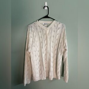 VTG British Vogue White Leaf Motif Knit Sweater Cardigan Coquette cottage-core S